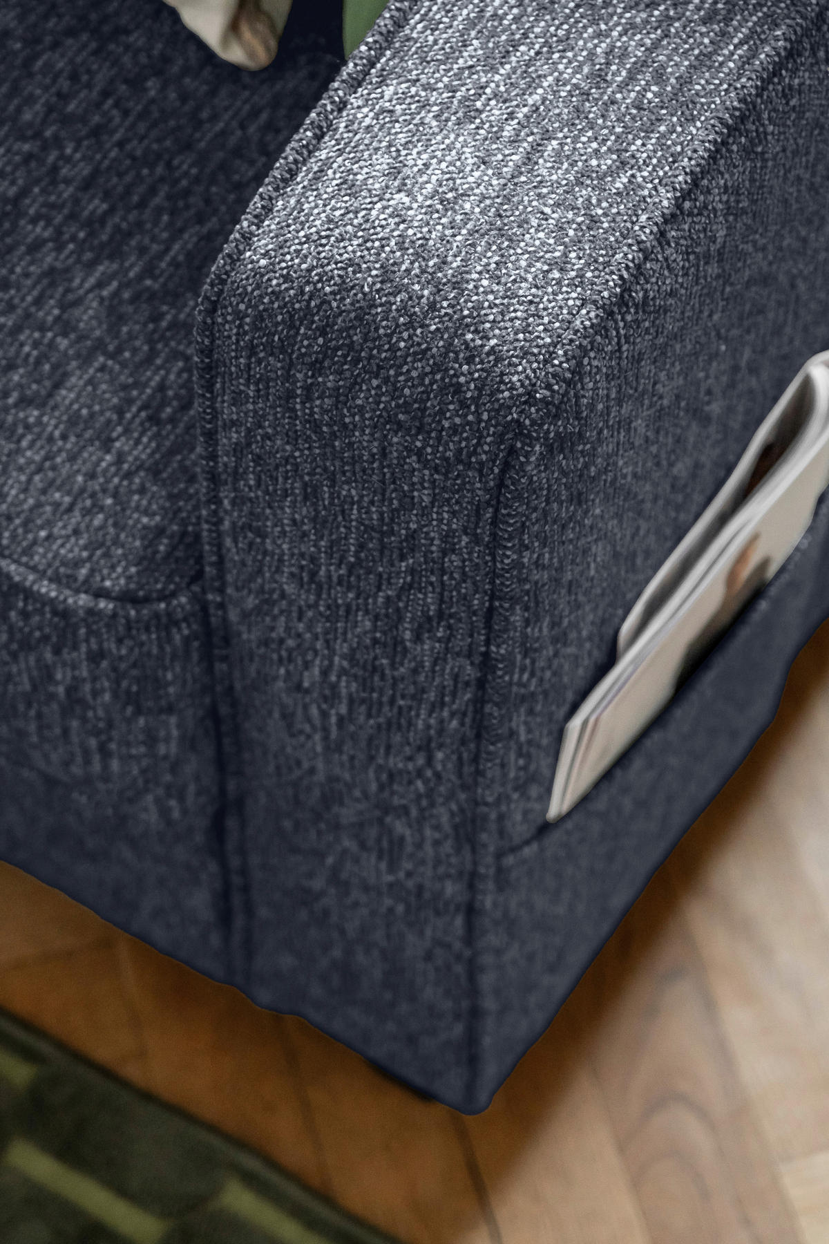 ECKSOFA in Struktur Dunkelblau  - Schwarz/Dunkelblau, Holz/Textil (198/233cm) - MID.YOU