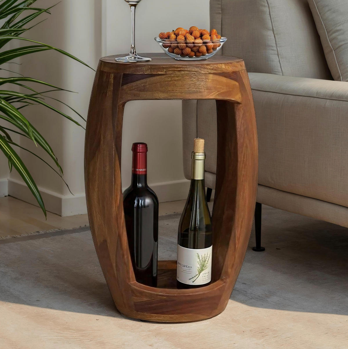 BEISTELLTISCH 30/30/45 cm Sheesham massiv Braun rund  - Braun, Design, Holz (30/30/45cm) - MID.YOU