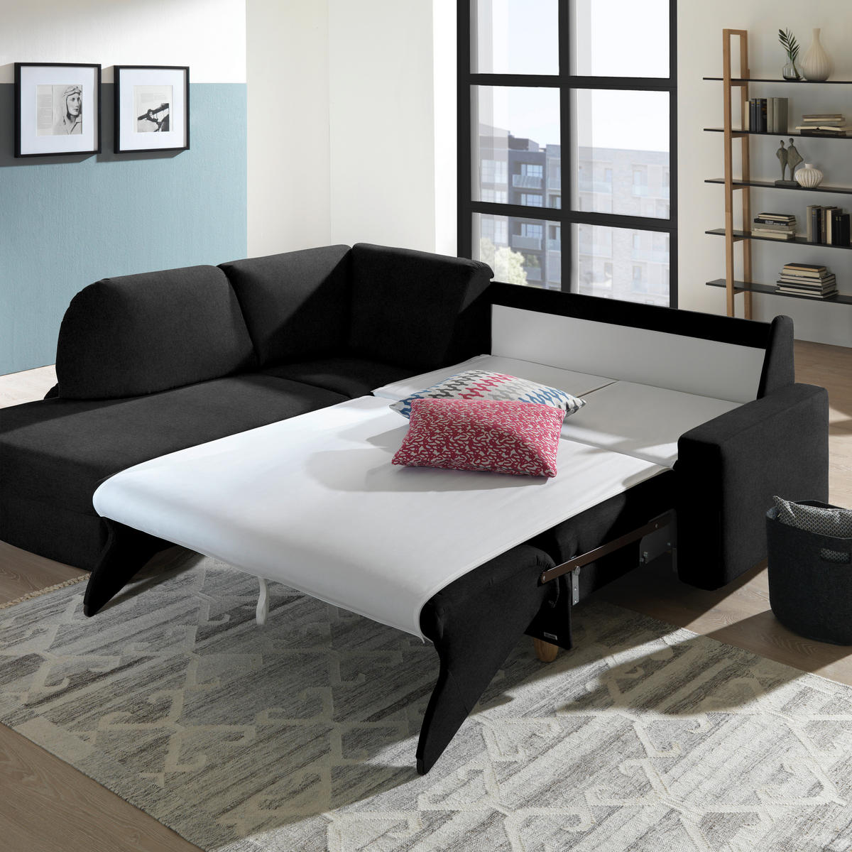ECKSOFA in Flachgewebe Anthrazit  208/227 cm  - Eichefarben/Anthrazit, KONVENTIONELL, Holz/Textil (208/227cm) - Sedda