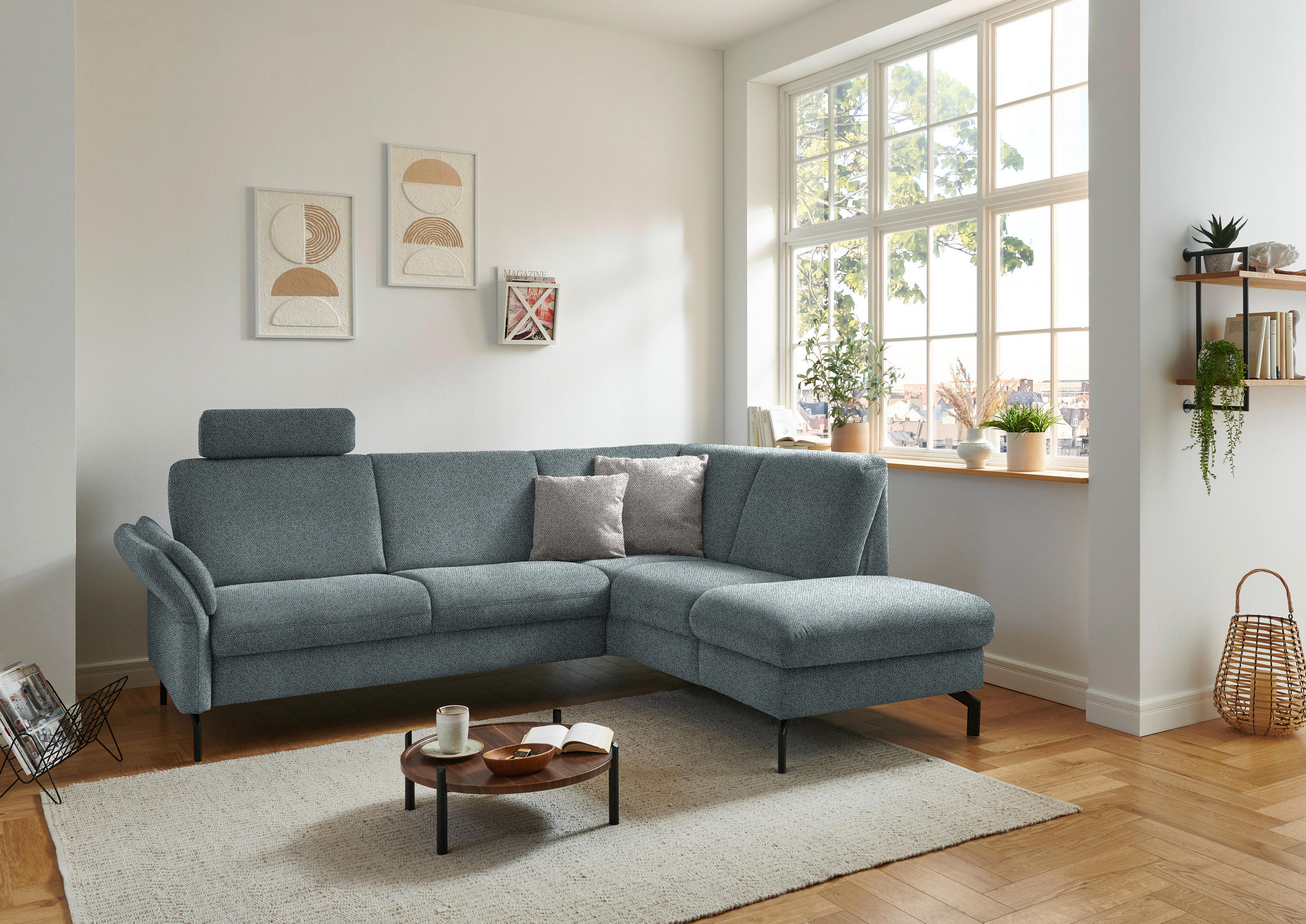 ECKSOFA in Flachgewebe Blaugrau  - Blaugrau/Schwarz, Konventionell, Textil/Metall (241/190cm) - Beldomo Comfort