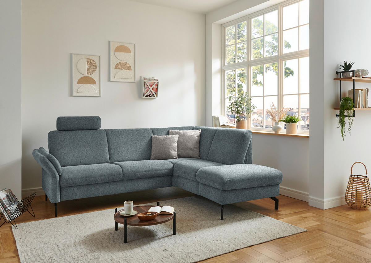 ECKSOFA in Flachgewebe Blaugrau  - Blaugrau/Schwarz, Konventionell, Textil/Metall (241/190cm) - Beldomo Comfort