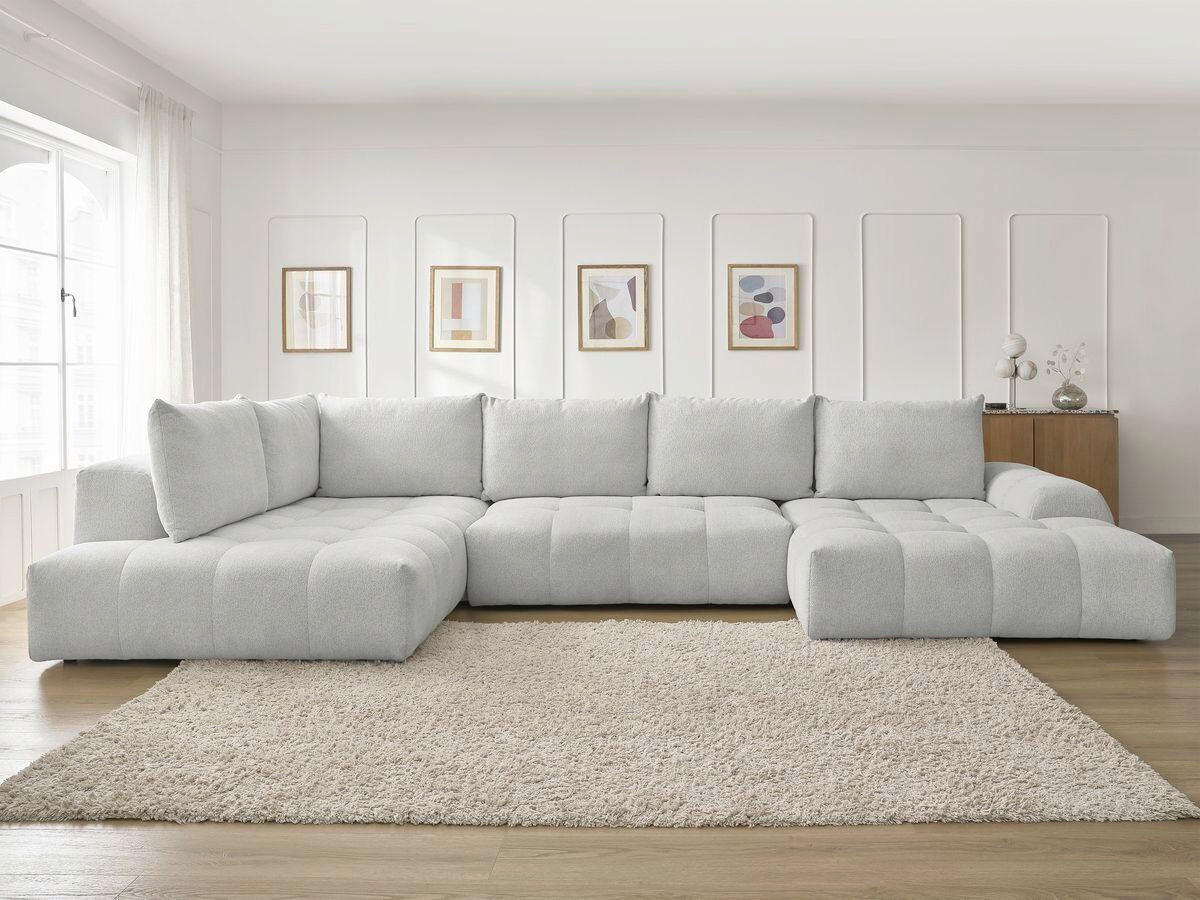 ECKSCHLAFSOFA EVEREST  mit Rücken echt, Armteil links, Armteil rechts Flachgewebe Hellgrau  - Hellgrau/Schwarz, MODERN, Kunststoff/Textil (212/423/198cm)