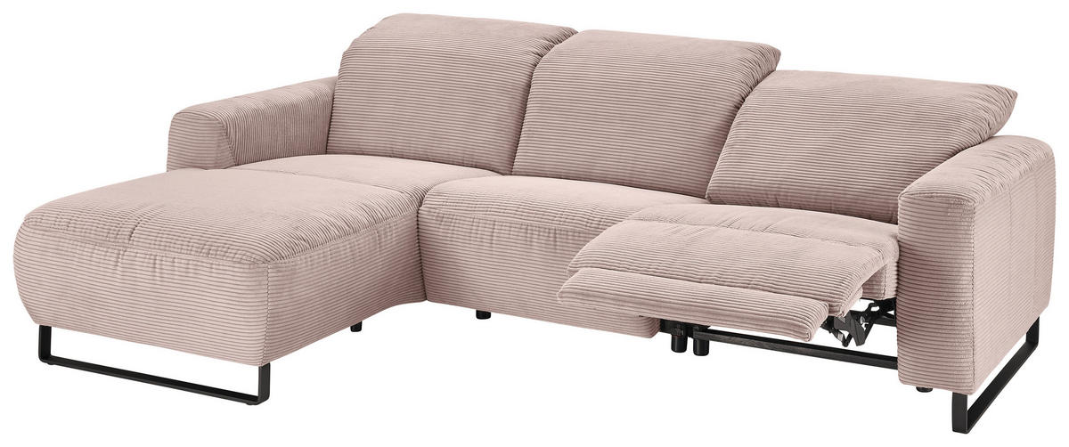 ECKSOFA in Cord Rosa  - Schwarz/Rosa, Konventionell, Textil/Metall (180/266cm) - Hom`in