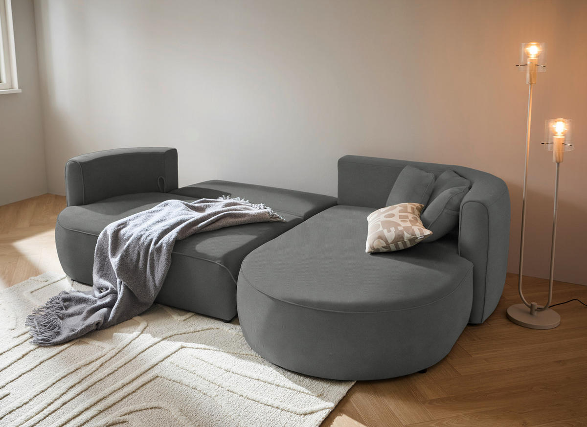 ECKSOFA in Webstoff Dunkelgrau  - Dunkelgrau/Schwarz, Modern, Kunststoff/Textil (284/183cm) - Welnova