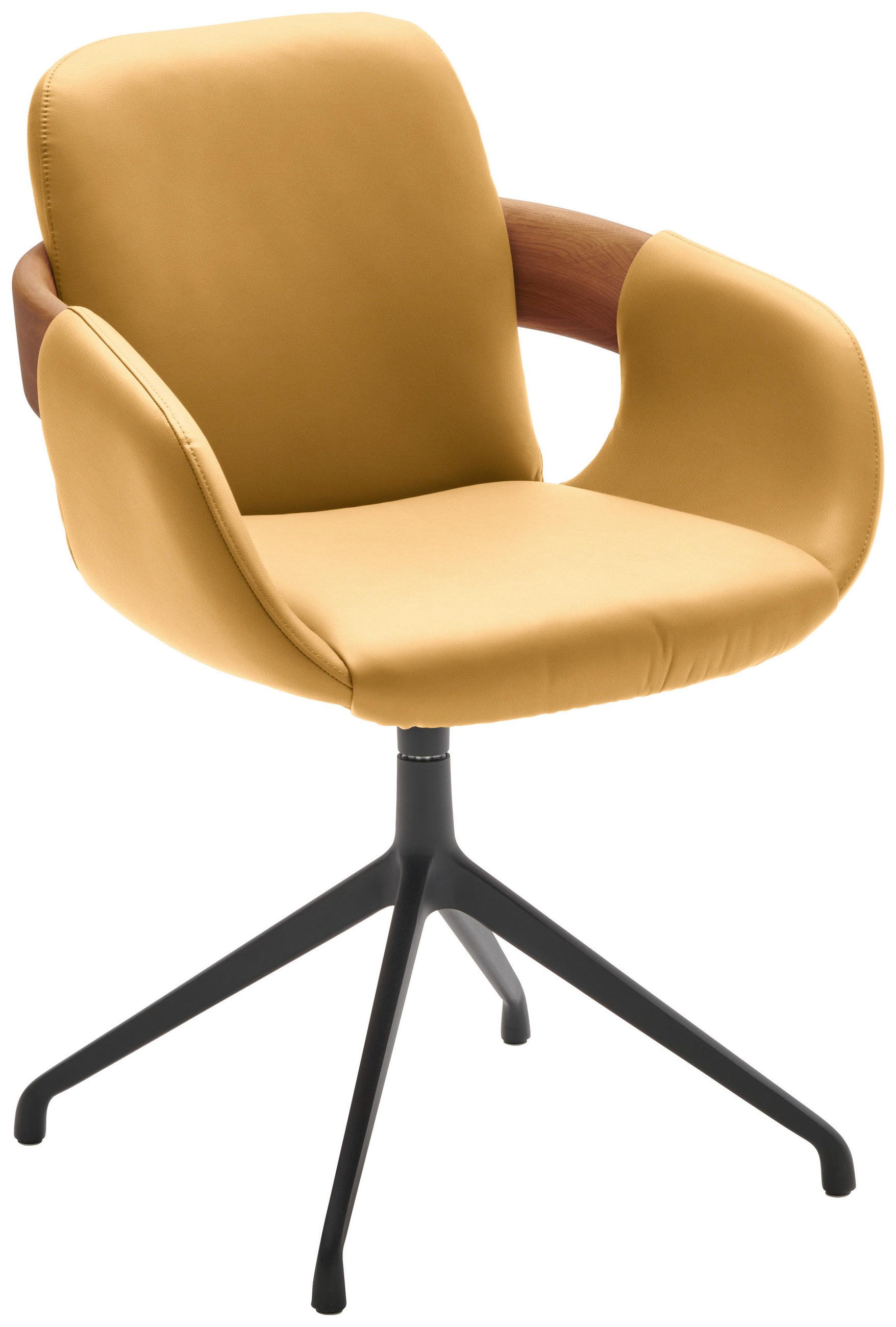 ARMLEHNSTUHL  Lederauswahl, Stoffauswahl, Typenauswahl, Sitzfläche 360° drehbar  Echtleder  - Currygelb/Eichefarben, Natur, Leder/Holz (60/86/60cm) - Valnatura