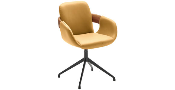 ARMLEHNSTUHL  Lederauswahl, Stoffauswahl, Typenauswahl, Sitzfläche 360° drehbar  Echtleder  - Currygelb/Eichefarben, Natur, Leder/Holz (60/86/60cm) - Valnatura