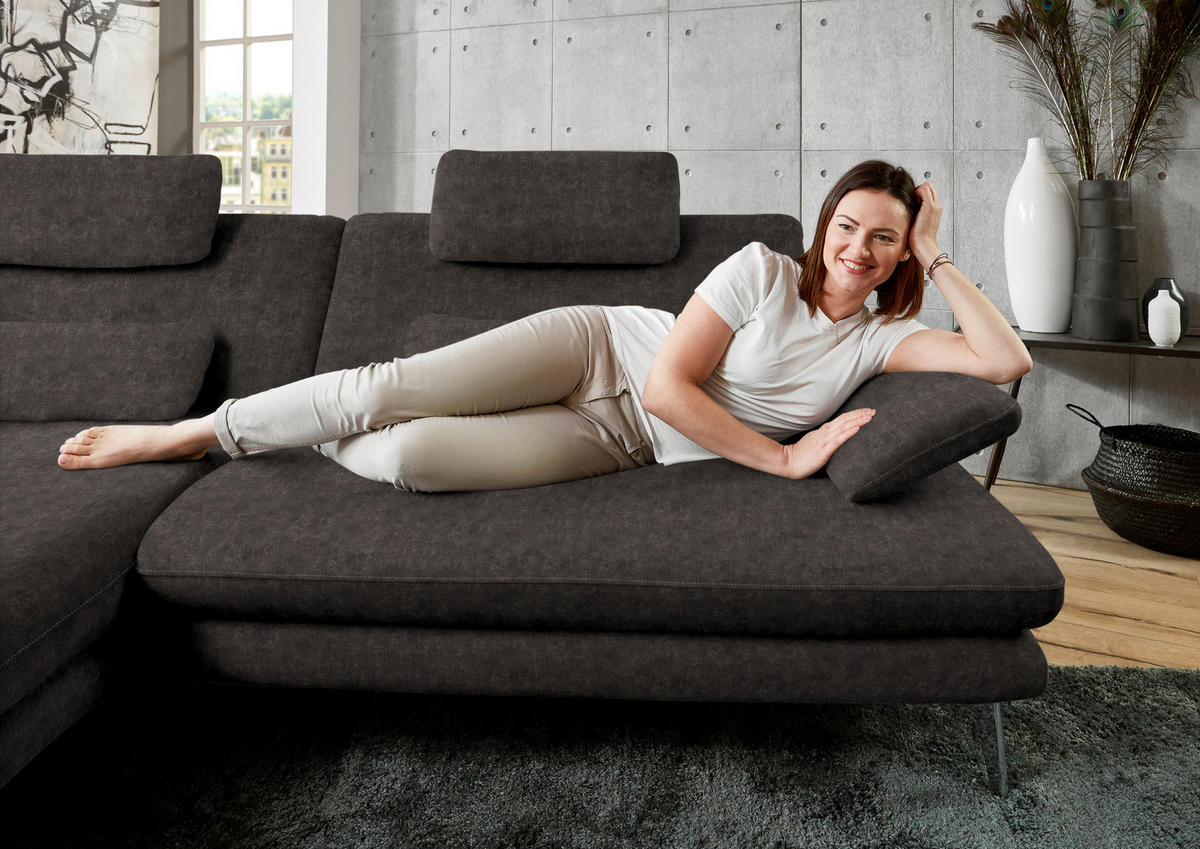 ECKSOFA in Velours Dunkelbraun  - Dunkelbraun/Schwarz, Design, Textil/Metall (184/284cm) - Dieter Knoll