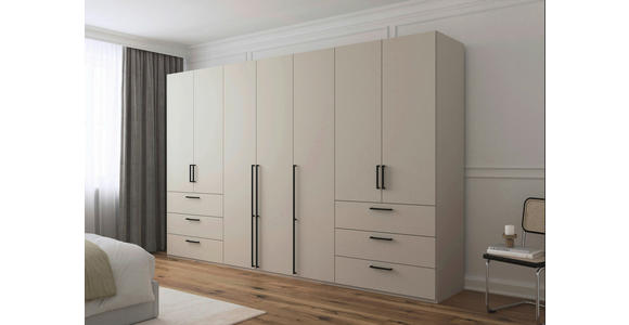 DREHTÜRENSCHRANK 350/223/61 cm,  in Champagner, 7-türig  - Champagner/Schwarz, Basics, Holzwerkstoff/Metall (350/223/61cm) - Novel