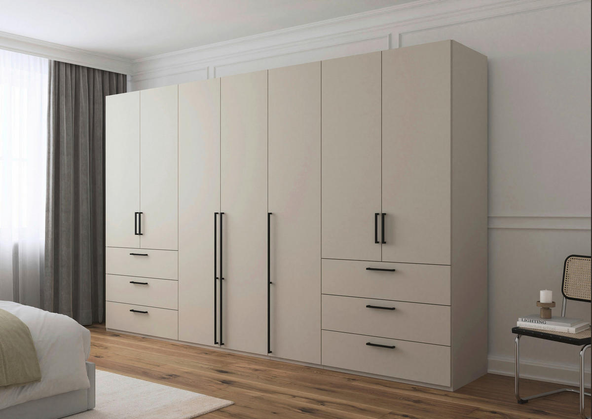 DREHTÜRENSCHRANK 350/235/61 cm,  in Champagner, 7-türig  - Champagner/Schwarz, Basics, Holzwerkstoff/Metall (350/235/61cm) - Novel