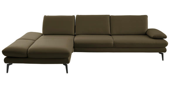 ECKSOFA in Echtleder Grün  195/308 cm  - Schwarz/Grün, Design, Leder/Metall (195/308cm) - Dieter Knoll