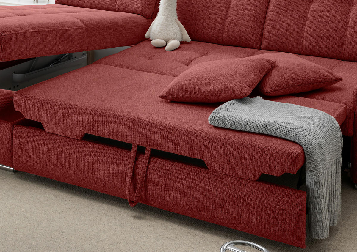 ECKSOFA FRIDO in Chenille Rot  - Chromfarben/Rot, KONVENTIONELL, Textil/Metall (186/283cm) - Livetastic