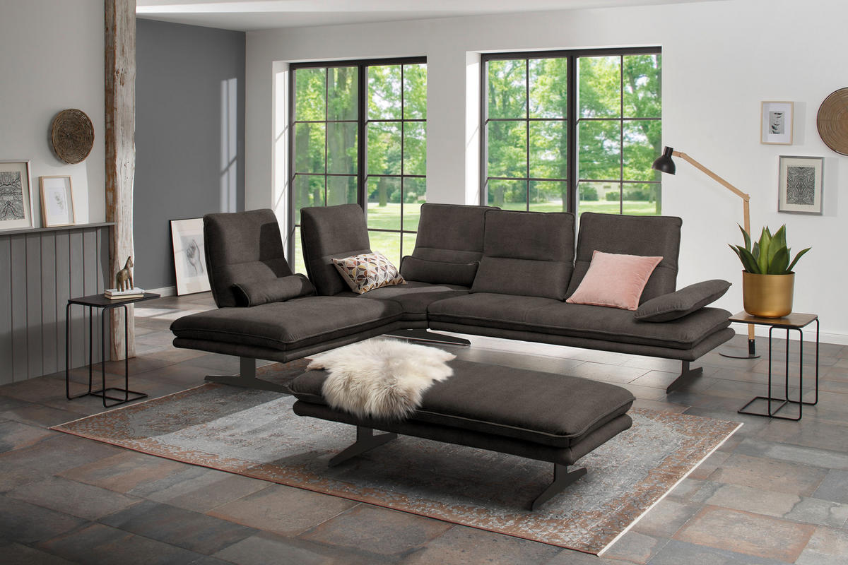 ECKSOFA in Mikrofaser Mokka  224/284 cm  - Schwarz/Mokka, Design, Textil/Metall (224/284cm) - Chilliano