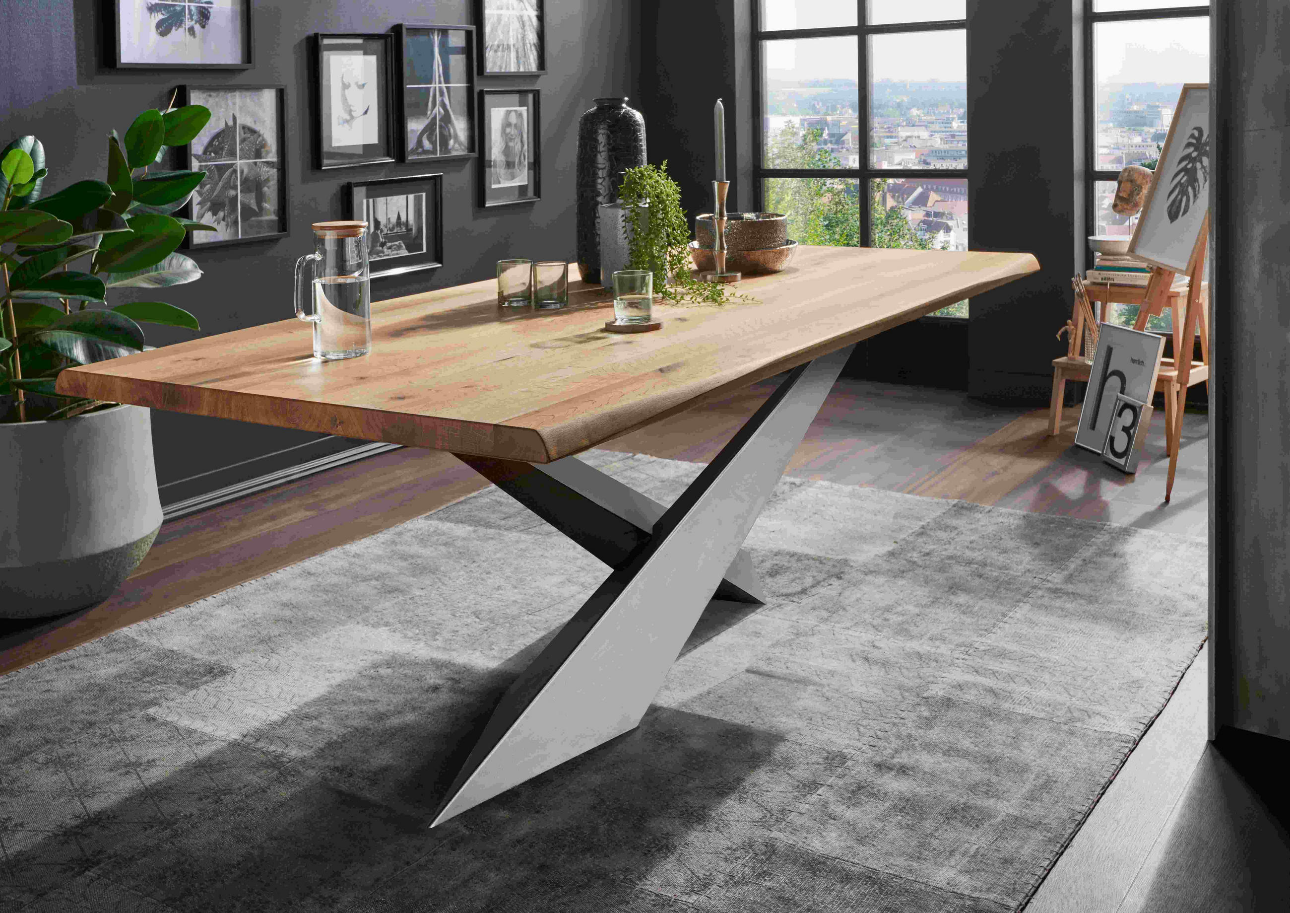 ESSTISCH in Holz 220/100/75 cm  - Wildeiche/Schwarz, LIFESTYLE, Holz/Metall (220/100/75cm) - Linea Natura