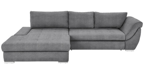 ECKSOFA  in Flachgewebe Hellgrau Rückenkissen, Bettkasten, Schlaffunktion, Rücken echt, Liegefläche im Originalstoff  174/306 cm  - Silberfarben/Hellgrau, Design, Textil/Metall (174/306cm) - Carryhome