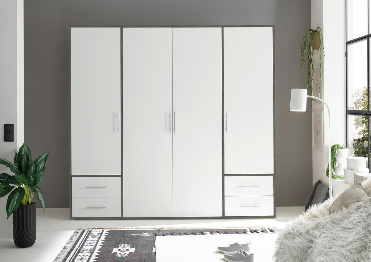 DREHTÜRENSCHRANK in Grau, Weiss  - Weiss/Alufarben, Konventionell, Holzwerkstoff/Kunststoff (206/195/60cm) - Carryhome