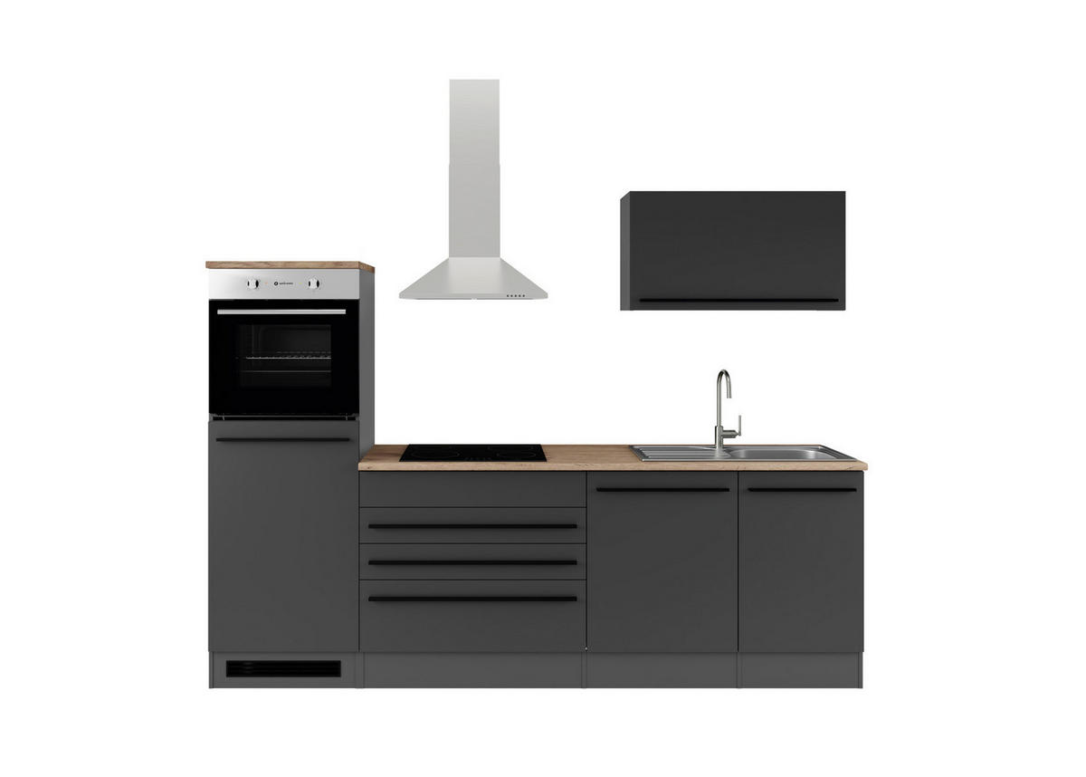 KÜCHENBLOCK 260 cm  in Schwarz  - Eichefarben/Schwarz, LIFESTYLE, Holzwerkstoff/Kunststoff (260cm) - P & B