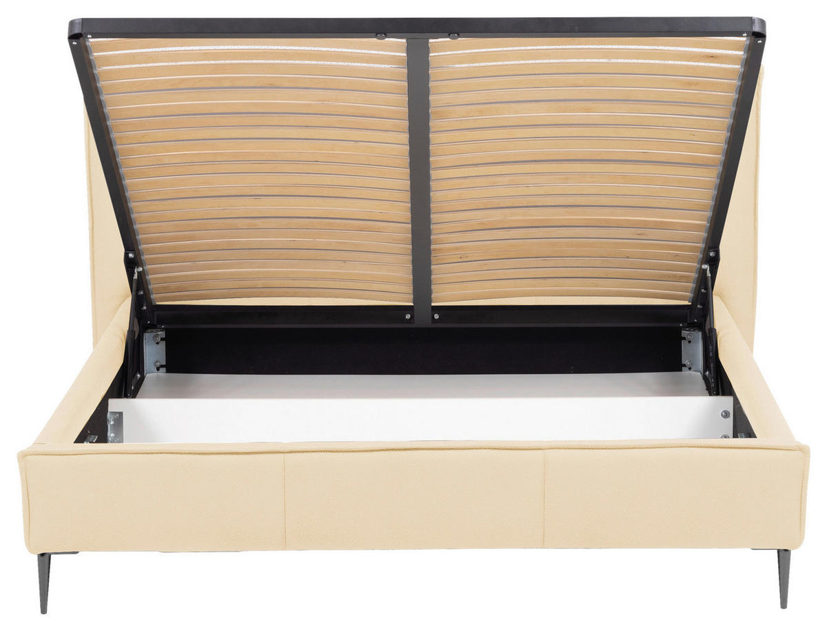 POLSTERBETT 160/200 cm,  in Beige, gepolstertes Kopfteil, Lattenrost, Bettkasten,  - Beige/Schwarzchrom, KONVENTIONELL, Leder/Holz (160/200cm) - Esposa