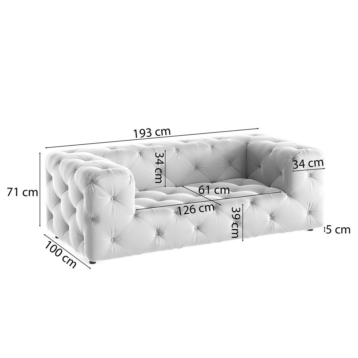 2-SITZER-SOFA Fresco Samt Creme  - Creme/Schwarz, Design, Kunststoff/Textil (193/71/100cm) - P & B