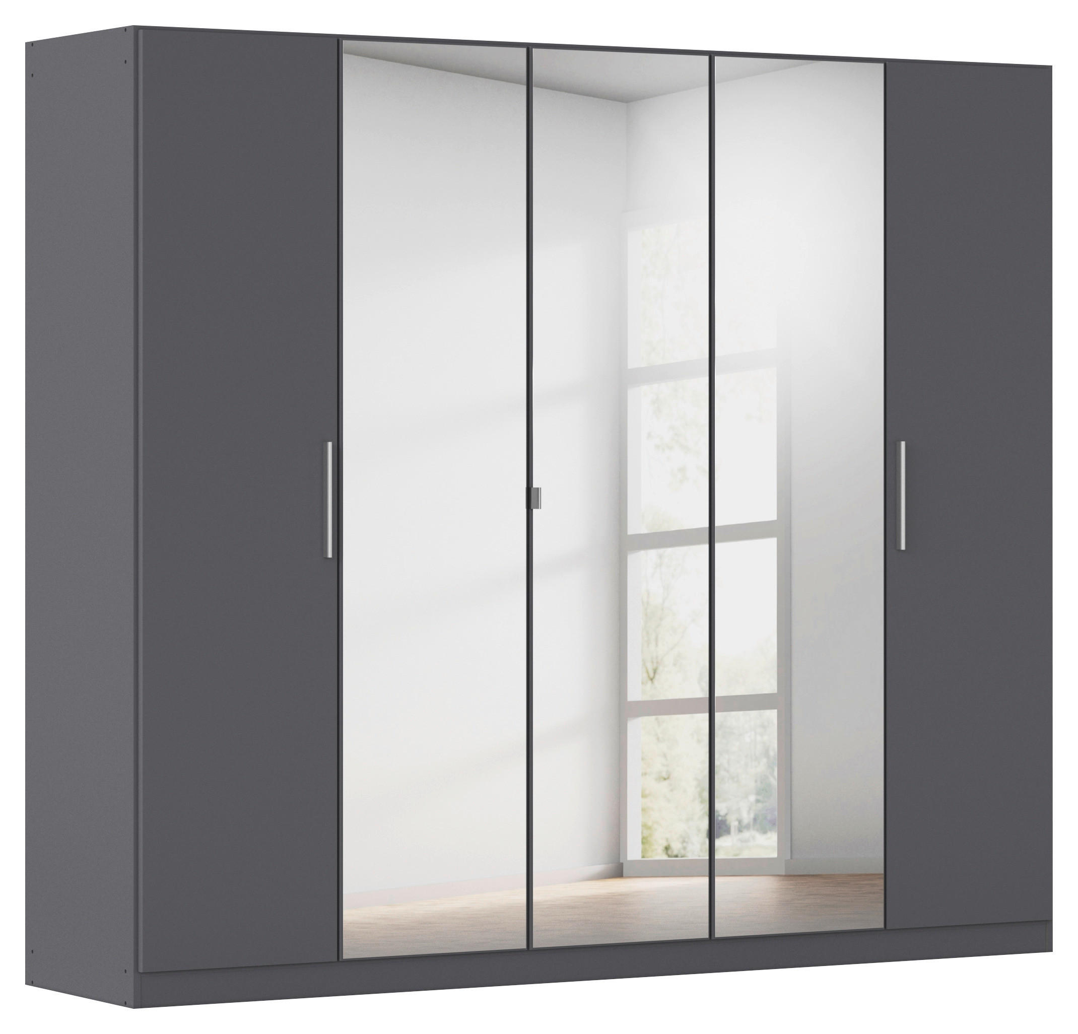 DREHTÜRENSCHRANK 226/197/54 cm,  in Grau, 5-türig  - Alufarben/Grau, KONVENTIONELL, Glas/Holzwerkstoff (226/197/54cm) - home24