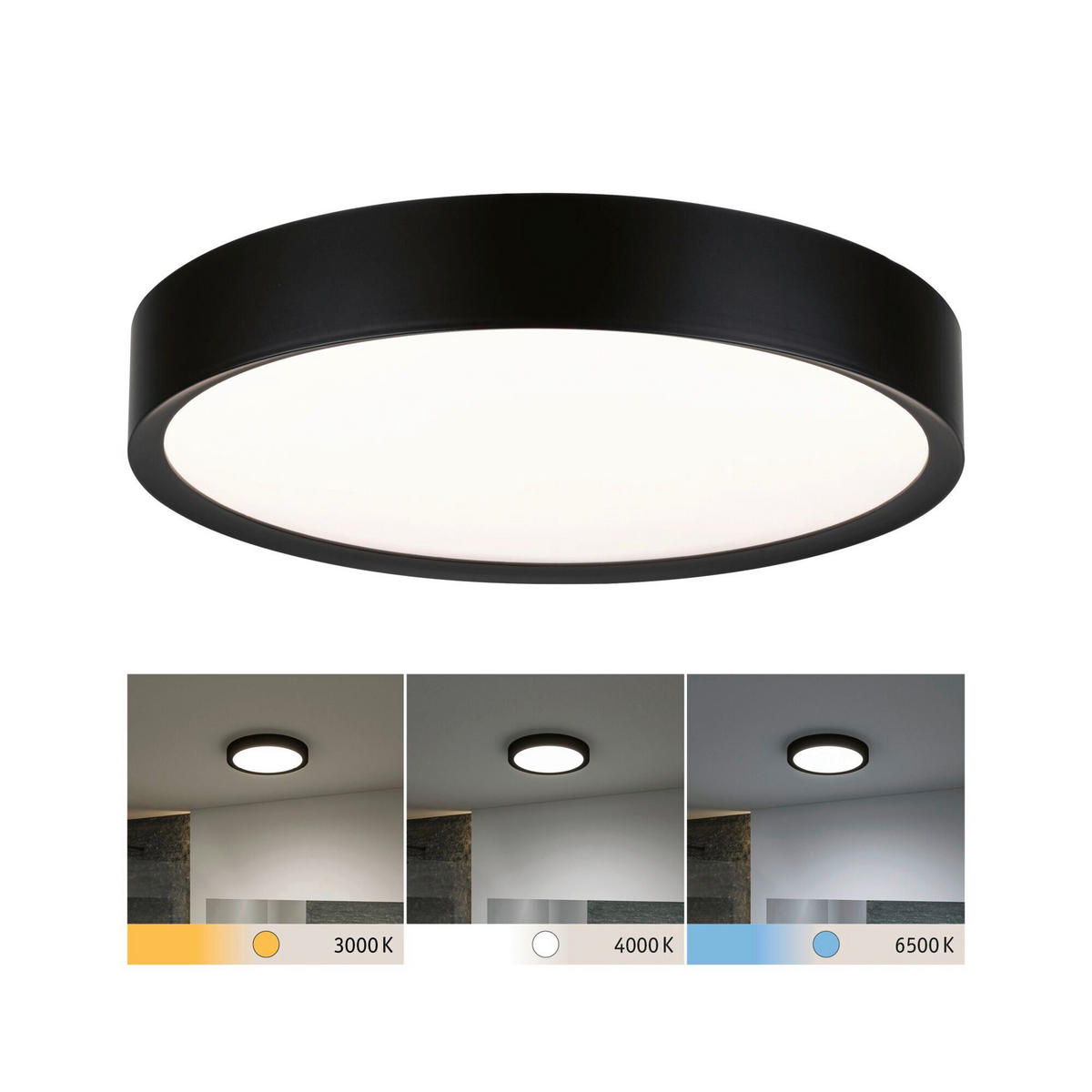 LED-DECKENLEUCHTE Tega 33,4/6,5 cm   - Schwarz, Basics, Kunststoff (33,4/6,5cm) - Paulmann