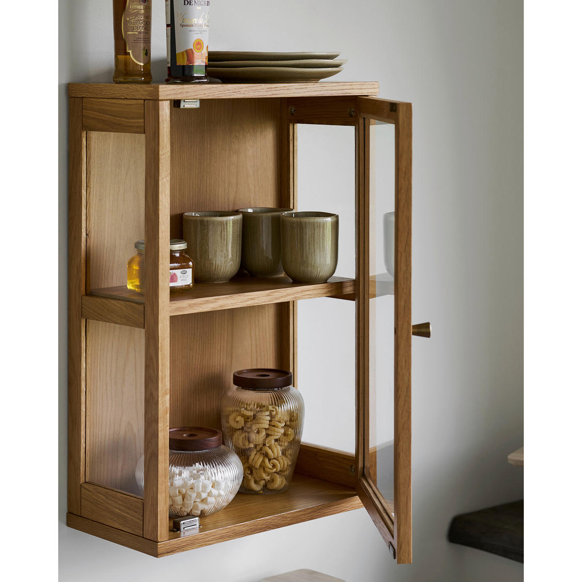 HÄNGEVITRINE ZAMORA in massiv Eiche Eichefarben  - Eichefarben, Design, Glas/Holz (40/60/20cm) - MID.YOU