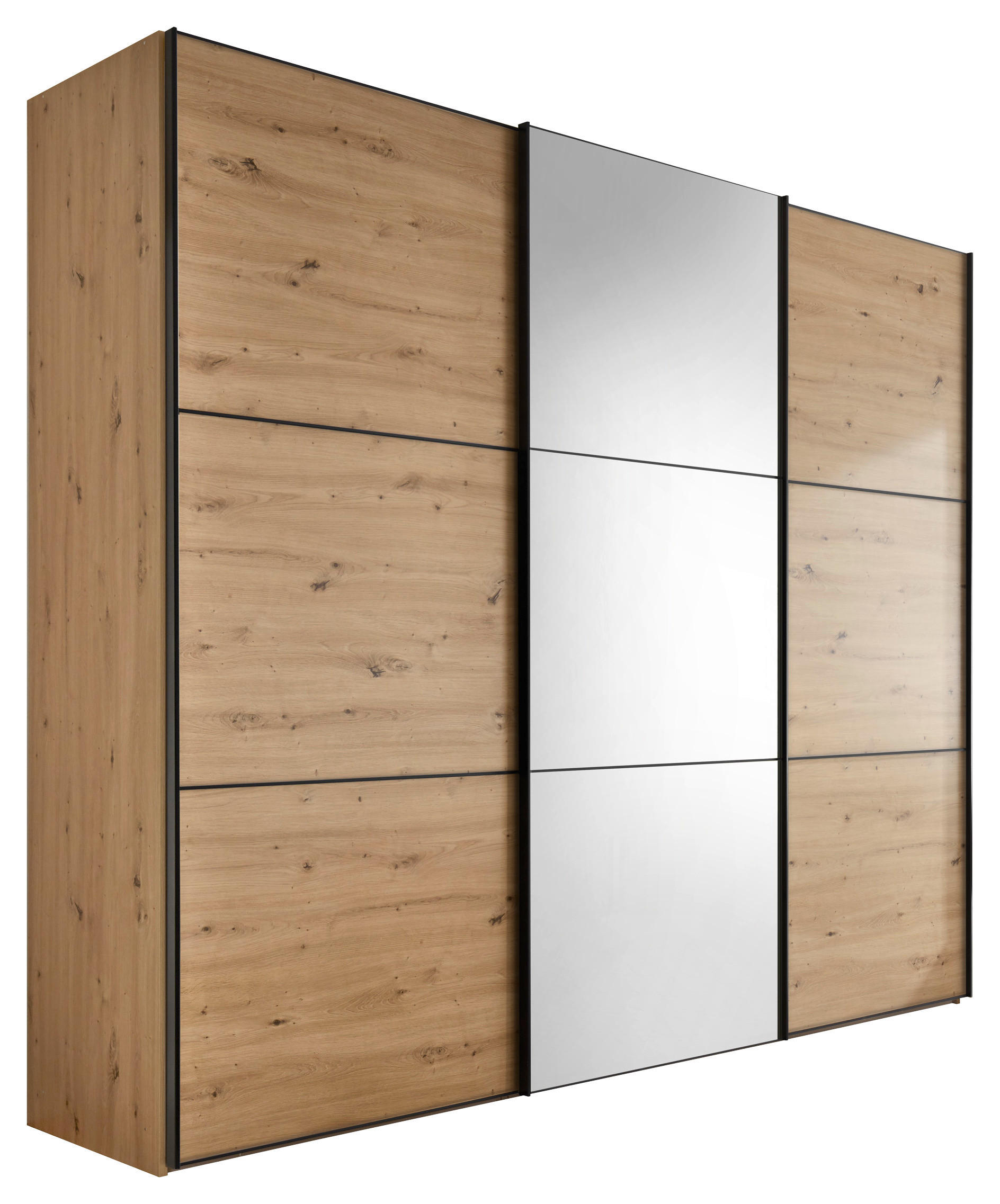 SCHWEBETÜRENSCHRANK  in Eiche Artisan  - Schwarz/Eiche Artisan, Holzwerkstoff/Metall (249/222/68cm) - Moderano