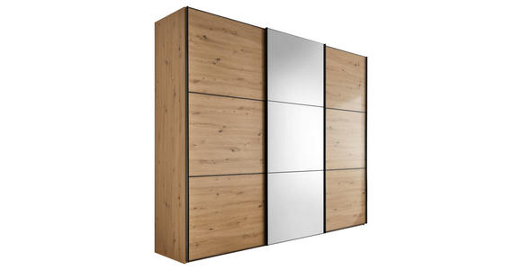 SCHWEBETÜRENSCHRANK  in Eiche Artisan  - Schwarz/Eiche Artisan, Holzwerkstoff/Metall (249/222/68cm) - Moderano