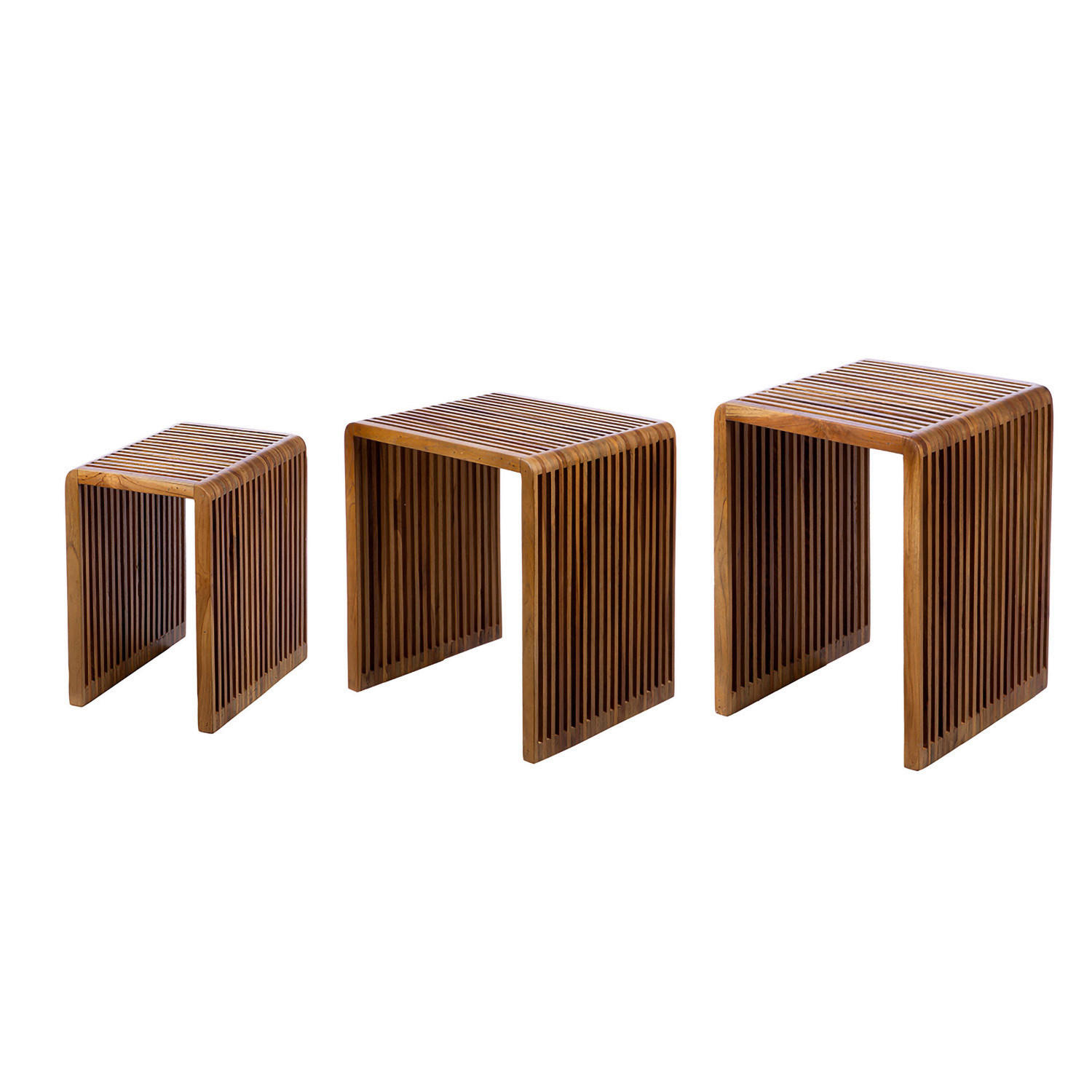 BEISTELLTISCHSET Teakholz massiv Hellbraun  - Hellbraun, Basics, Holz (44/50/35cm)