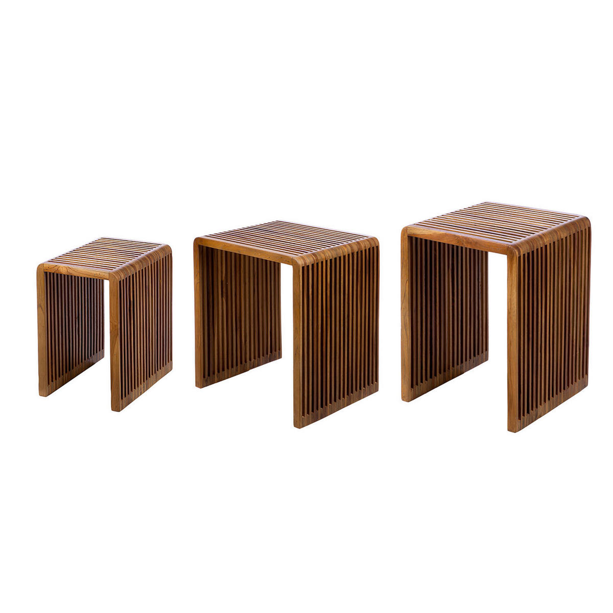 BEISTELLTISCHSET Teakholz massiv Hellbraun  - Hellbraun, Basics, Holz (44/50/35cm)