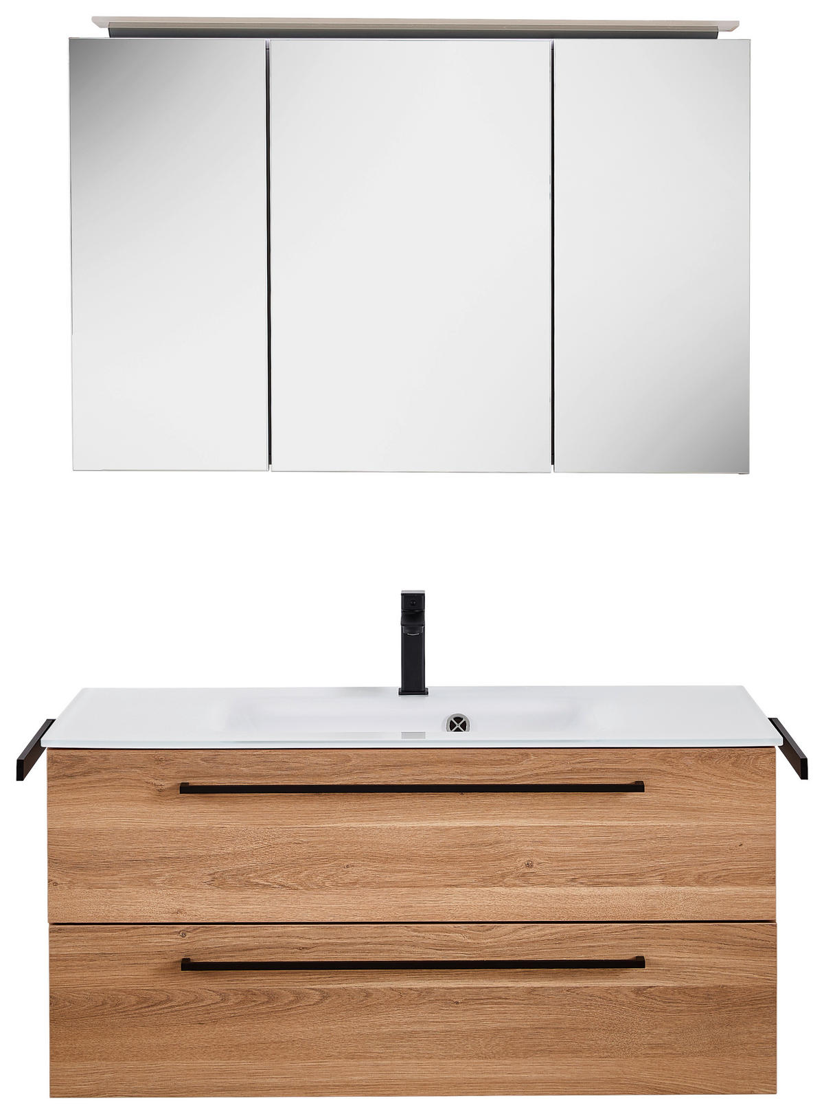 BADEZIMMER 3-teilig  in 101,2 cm  - Eichefarben/Schwarz, KONVENTIONELL, Glas/Holzwerkstoff (101,2cm) - Novel