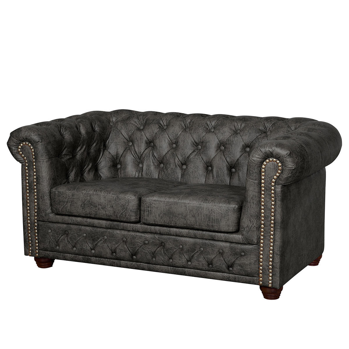 SITZGARNITUR YORK in Lederlook Schwarz  - Schwarz/Braun, Design, Holz/Textil (203/72/86cm) - P & B