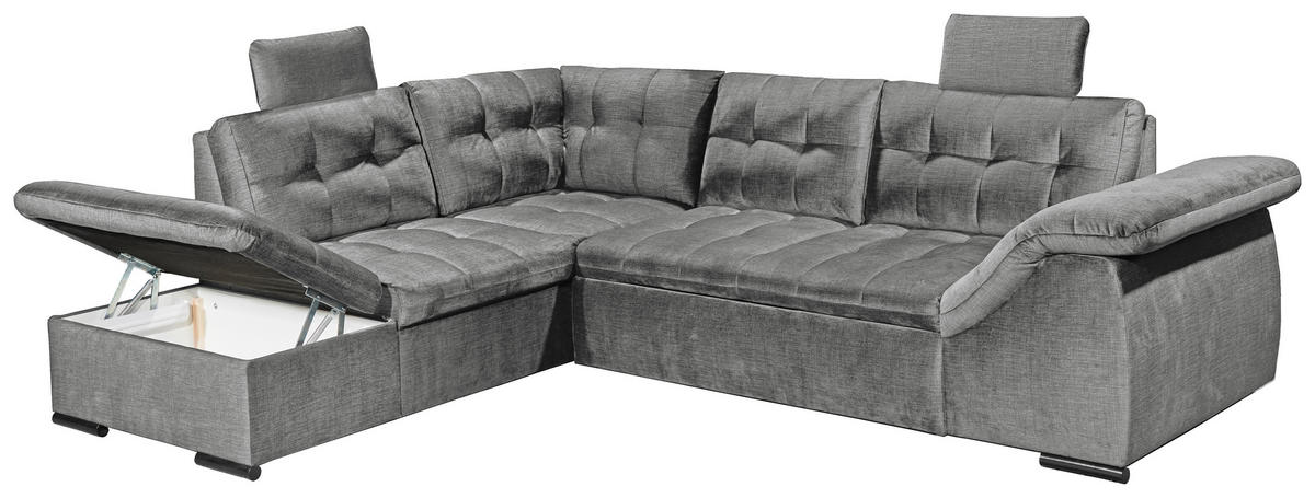 ECKSOFA in Mikrovelours Grau  - Schwarz/Grau, Konventionell, Kunststoff/Textil (217/283cm) - MID.YOU