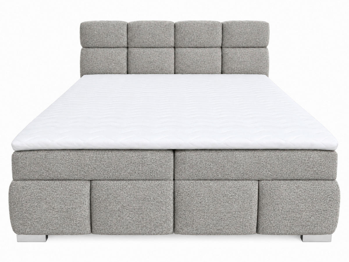 BOXBETT 180/200 cm,  in Graubraun, Bettkasten, Topper,  - Chromfarben/Graubraun, MODERN, Holz/Kunststoff (180/200cm) - MID.YOU