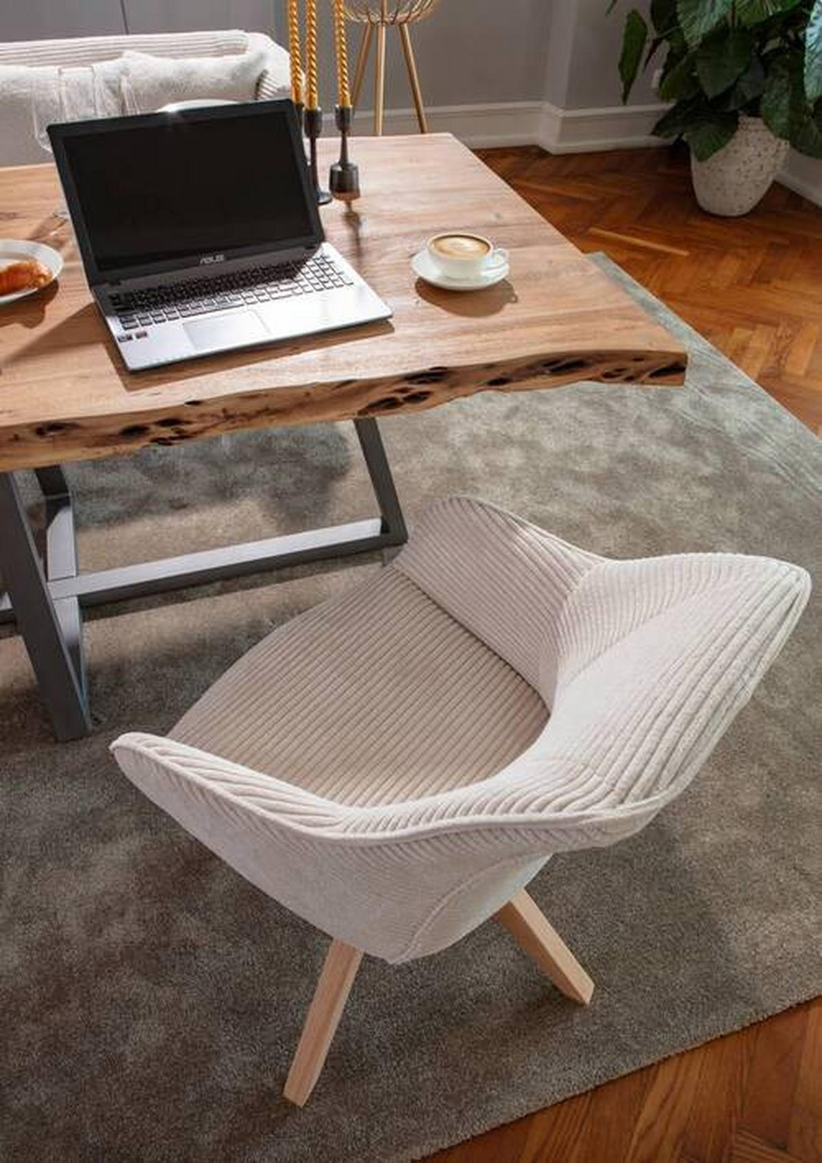 ARMLEHNSTUHL  in Cord  - Weiss/Eichefarben, Design, Holz/Textil (60/83/65cm) - Landscape