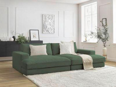 BIGSOFA LEONARD Cord Dunkelgrün  - Dunkelgrün/Schwarz, MODERN, Kunststoff/Textil (234/77/159cm)