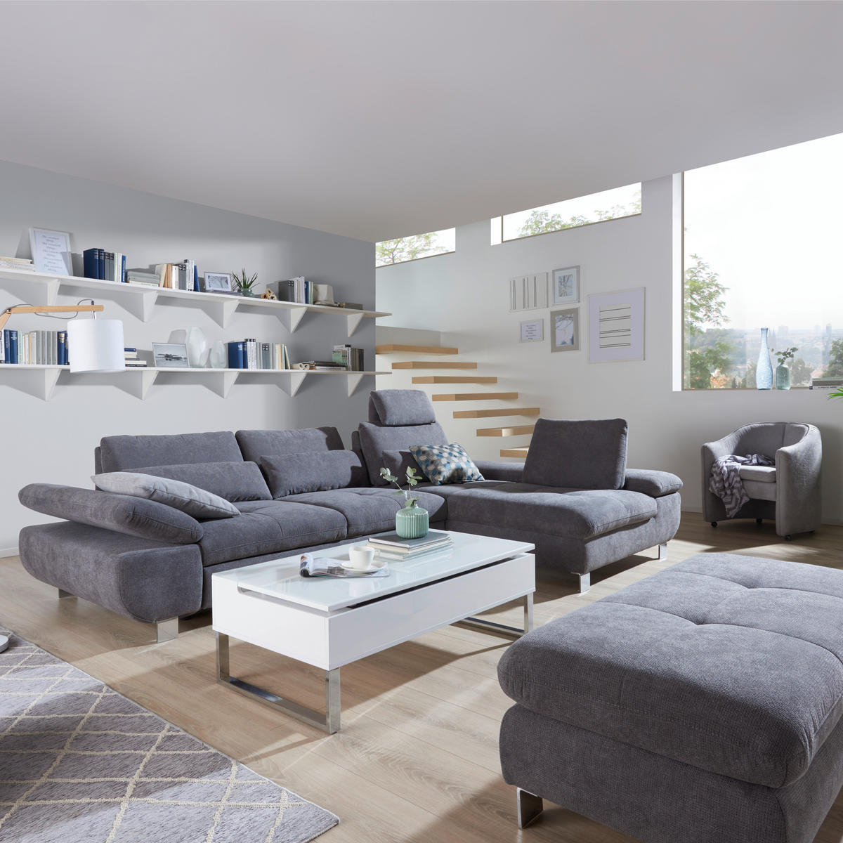 ECKSOFA Hellblau Webstoff  - Alufarben/Hellblau, Design, Textil (203/310cm) - Xora
