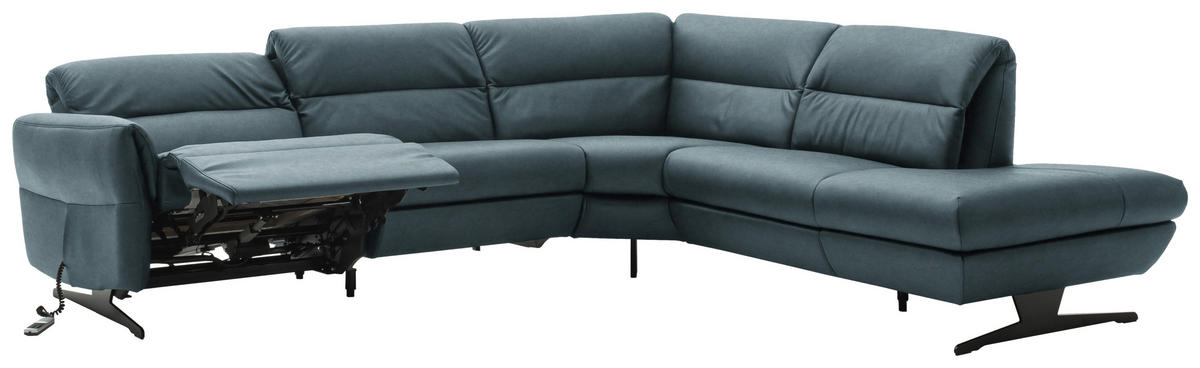 ECKSOFA Blaugrau Echtleder  - Blaugrau/Schwarz, Design, Leder/Metall (286/258cm) - Schöner Wohnen