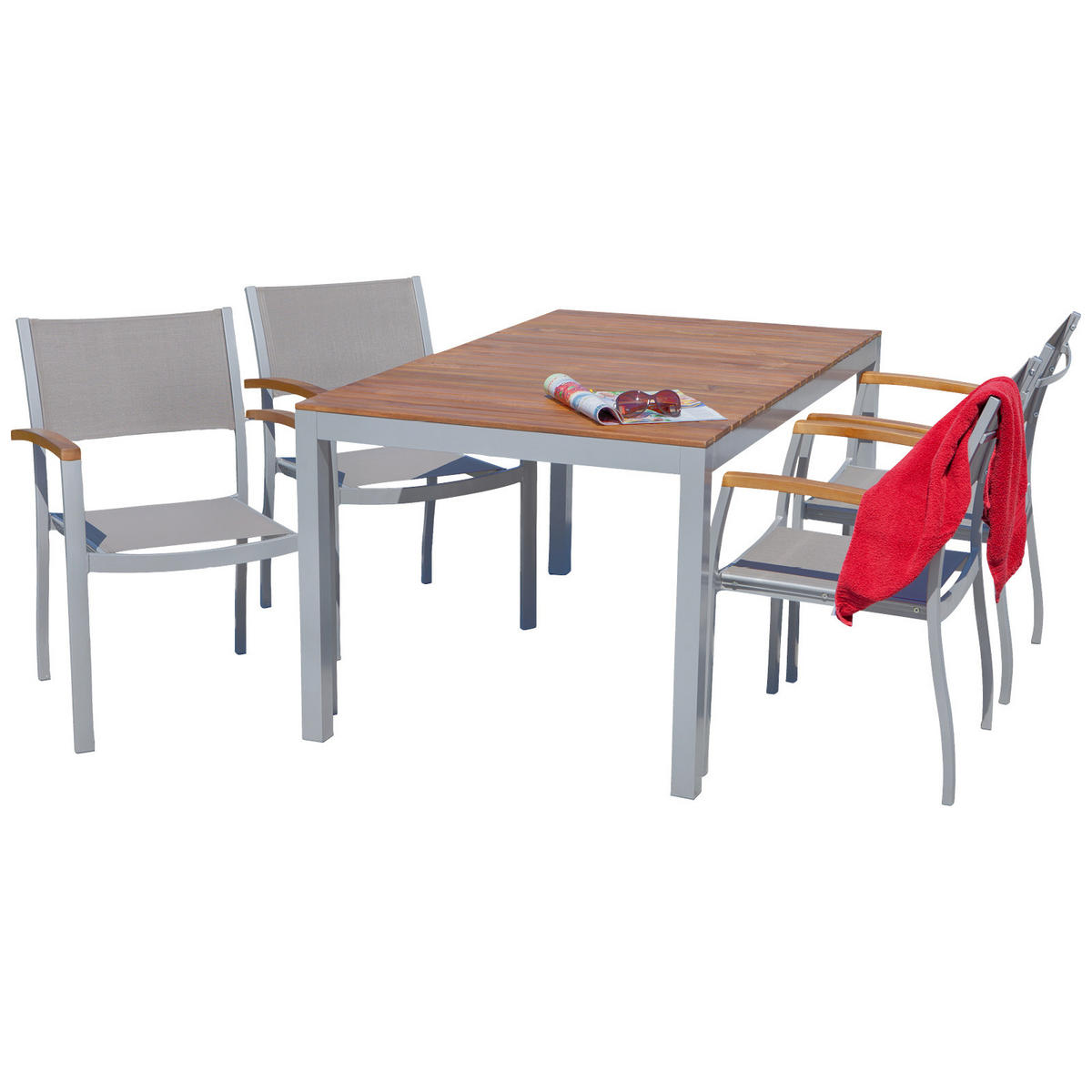 GARTENTISCH 150/90/74 cm Holz, Metall rechteckig  - Silberfarben/Akaziefarben, ROMANTIK / LANDHAUS, Holz/Metall (150/90/74cm) - Gardenson