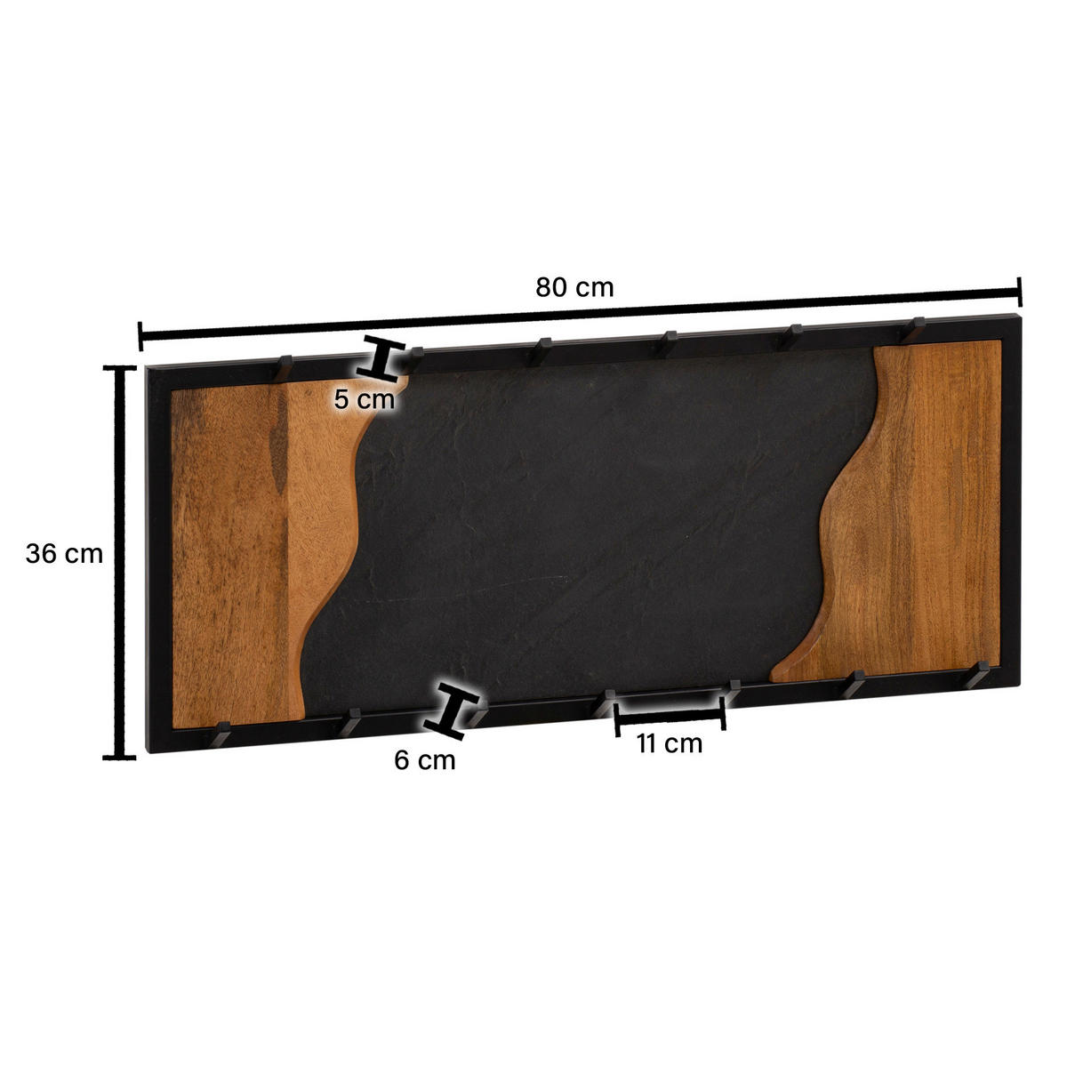 WANDGARDEROBE  in Mangoholz massiv Braun, Schwarz  - Schwarz/Braun, LIFESTYLE, Holz/Kunststoff (80/36/6cm) - MID.YOU