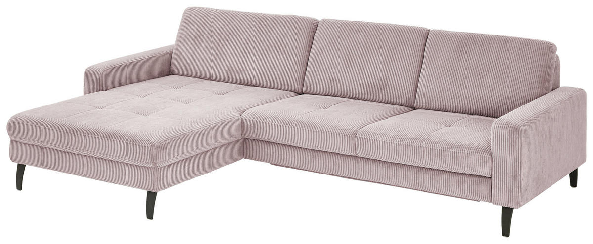 ECKSOFA in Cord Altrosa  - Schwarz/Altrosa, Modern, Textil/Metall (177/302cm) - Beldomo Style