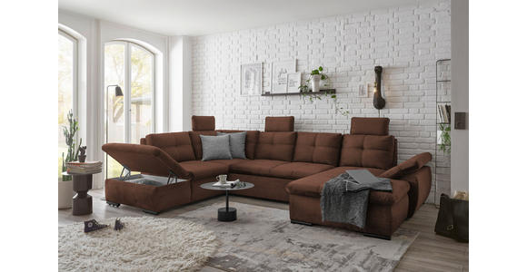 WOHNLANDSCHAFT in Mikrovelours Kupferfarben - Schwarz/Kupferfarben, KONVENTIONELL, Kunststoff/Textil (217/334/127cm) - Carryhome