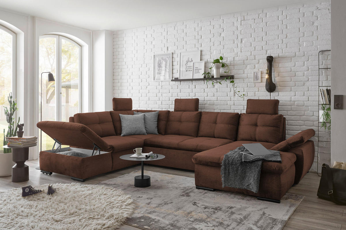WOHNLANDSCHAFT in Mikrovelours Kupferfarben  - Schwarz/Kupferfarben, Konventionell, Kunststoff/Textil (217/334/127cm) - Carryhome