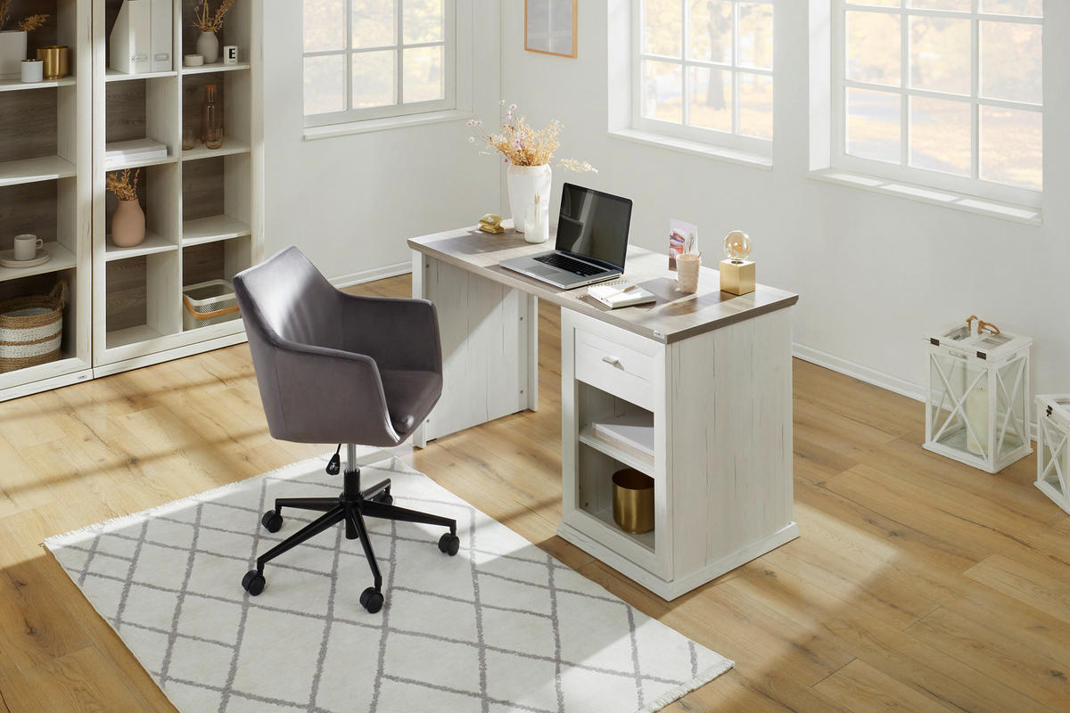SCHREIBTISCH 135/59/76 cm  in Grau, Weiss  - Weiss/Grau, Lifestyle, Holzwerkstoff/Metall (135/59/76cm) - Hom`in