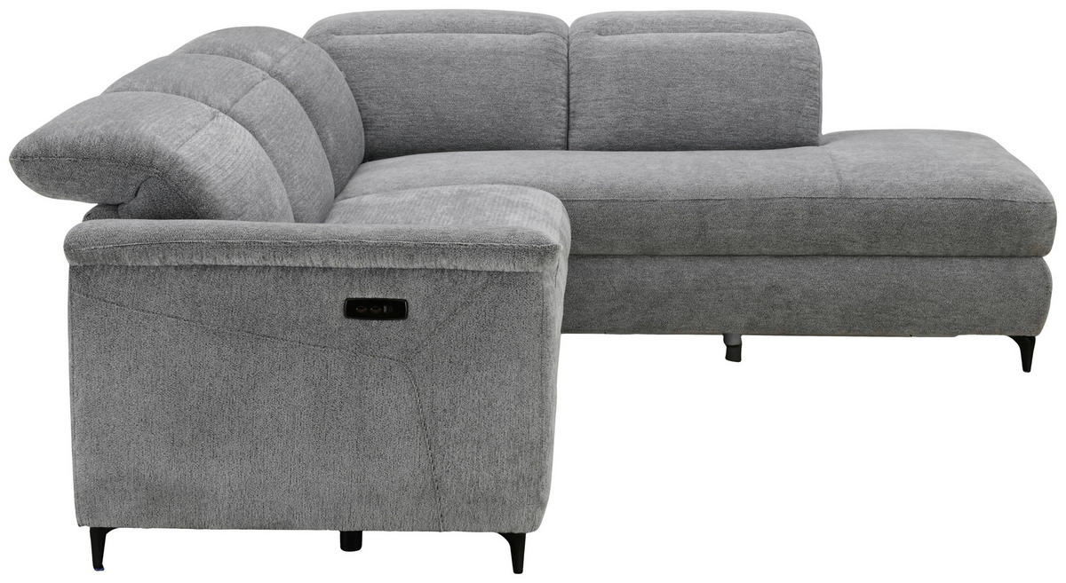 ECKSOFA Grau Chenille Relaxfunktion, Kopfteilverstellung, Stauraum  - Schwarz/Grau, Design, Textil/Metall (266/220cm) - Xora