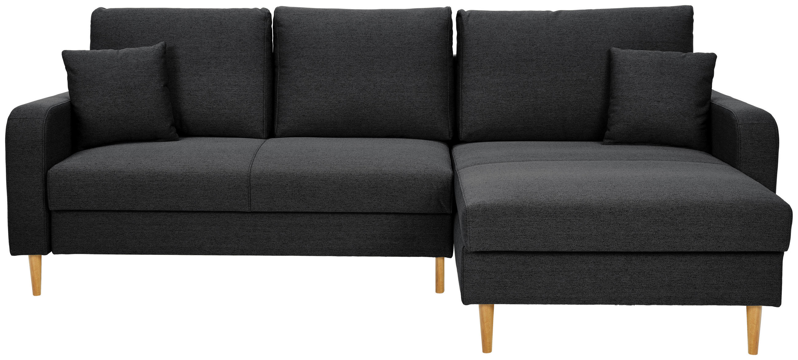 ECKSOFA in Flachgewebe Schwarz  - Eiche Wotan/Schwarz, Konventionell, Holz/Textil (255/157cm) - Carryhome