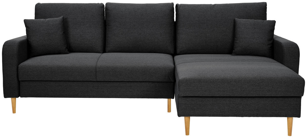 ECKSOFA in Flachgewebe Schwarz  - Eiche Wotan/Schwarz, Konventionell, Holz/Textil (255/157cm) - Carryhome