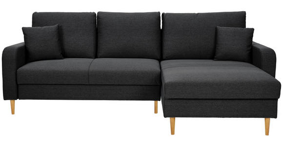 ECKSOFA in Flachgewebe Schwarz  - Eiche Wotan/Schwarz, KONVENTIONELL, Holz/Textil (255/157cm) - Carryhome