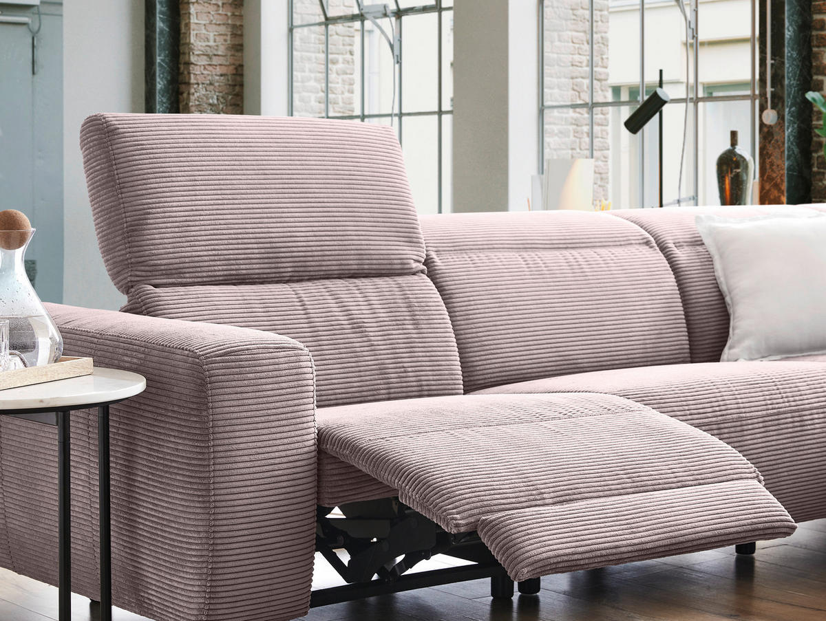 ECKSOFA Rosa Cord  - Schwarz/Rosa, Design, Textil (290/223cm) - Pure Home Lifestyle