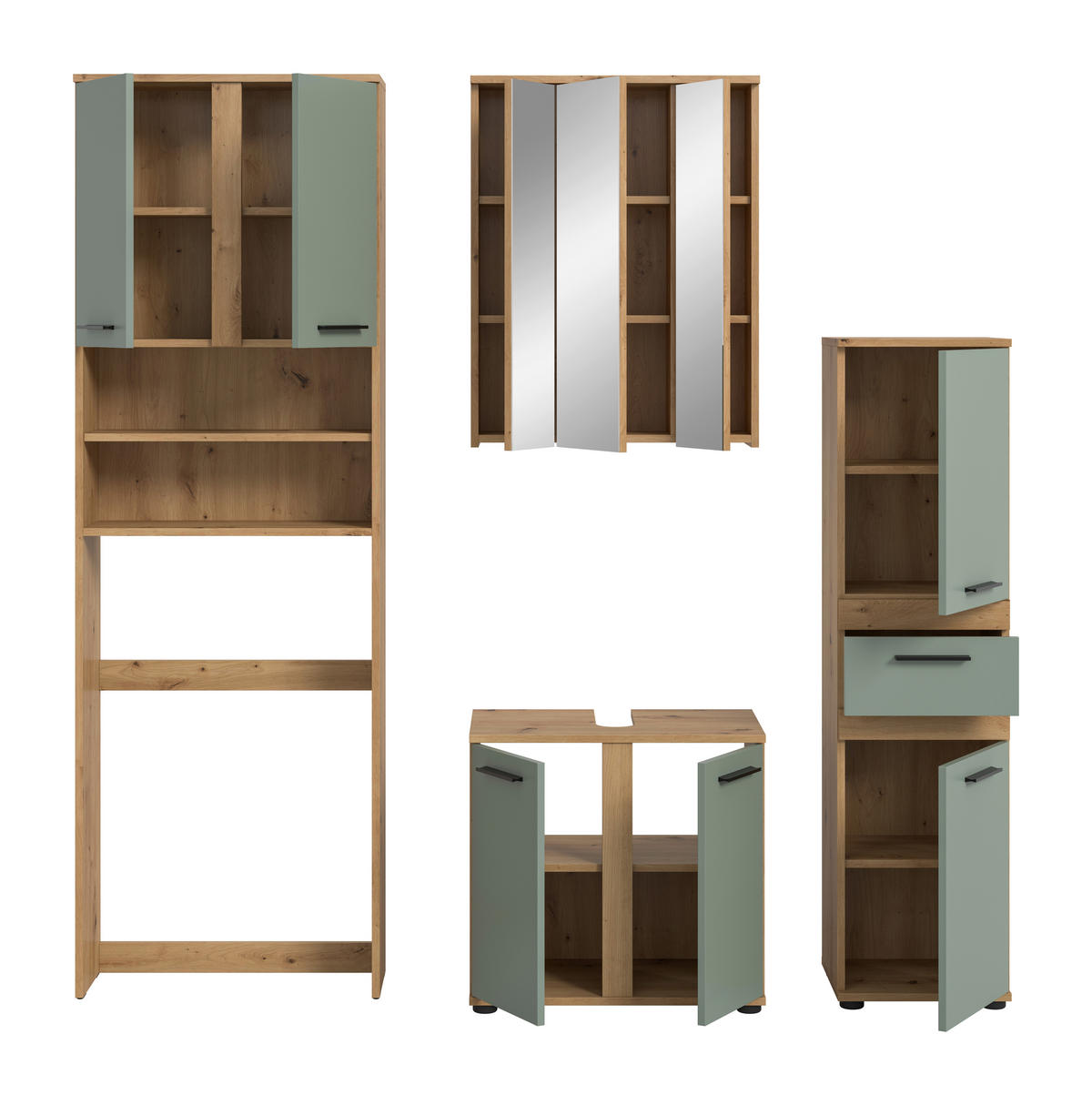 BADEZIMMER 4-teilig  in 188 cm  - Salbeigrün/Schwarz, Trend, Glas/Holzwerkstoff (188cm) - MID.YOU