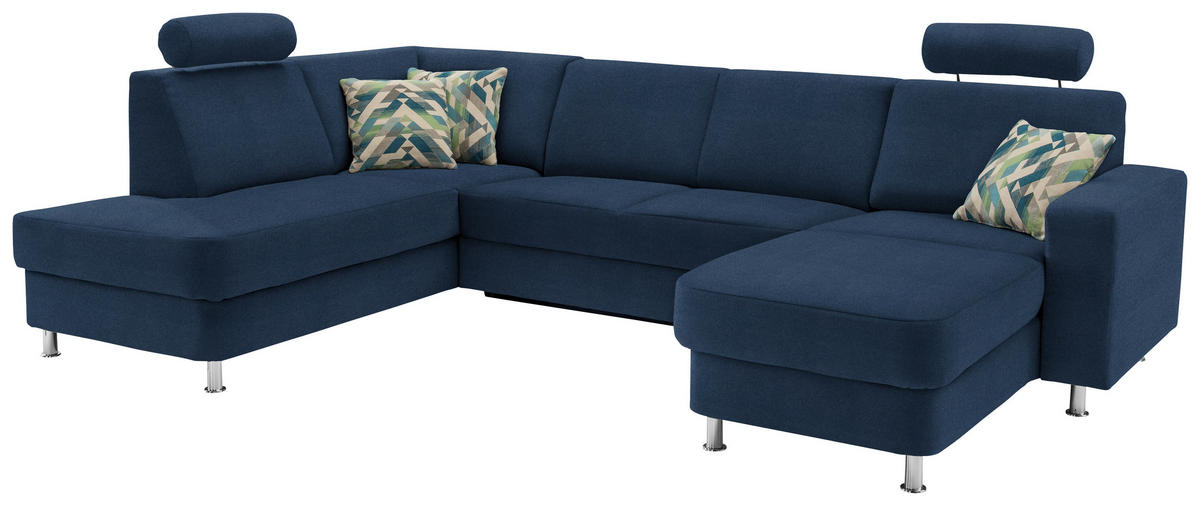 SEDEŽNA GARNITURA, šenilja modra  - barve kroma/modra, Design, umetna masa/tekstil (198/301/165cm) - Xora